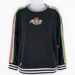 Cartoon Network Black Sweatshirt with Pink Green Trim Powerpuff Patch-Small